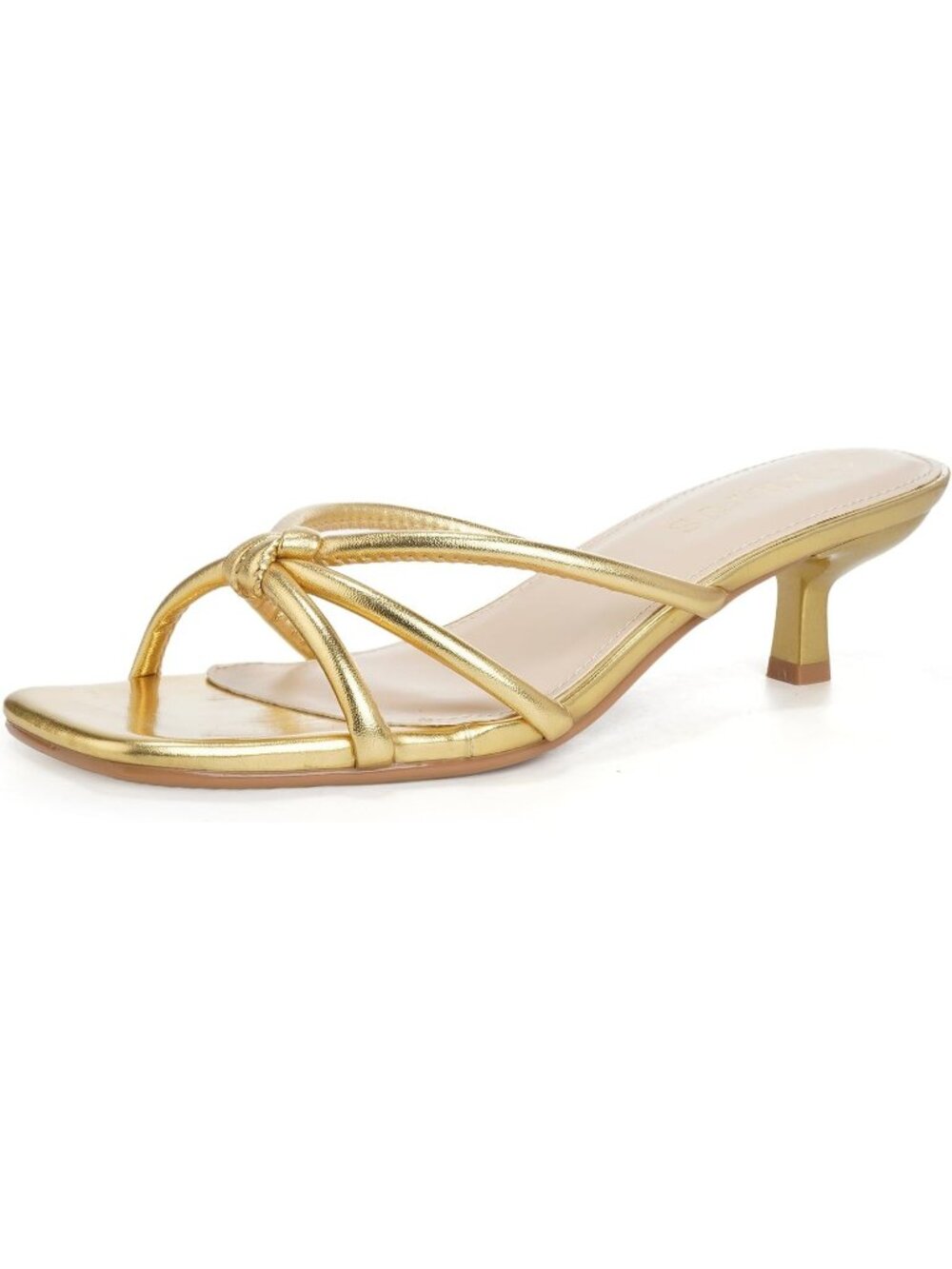Women's Gold Faux Leather Summer Spaghetti Strap Square Open Toe Fashion Heel